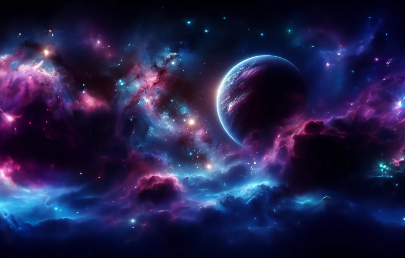 Photo wallpaper space, universe, red, blue, nebula, stars, dust, planet