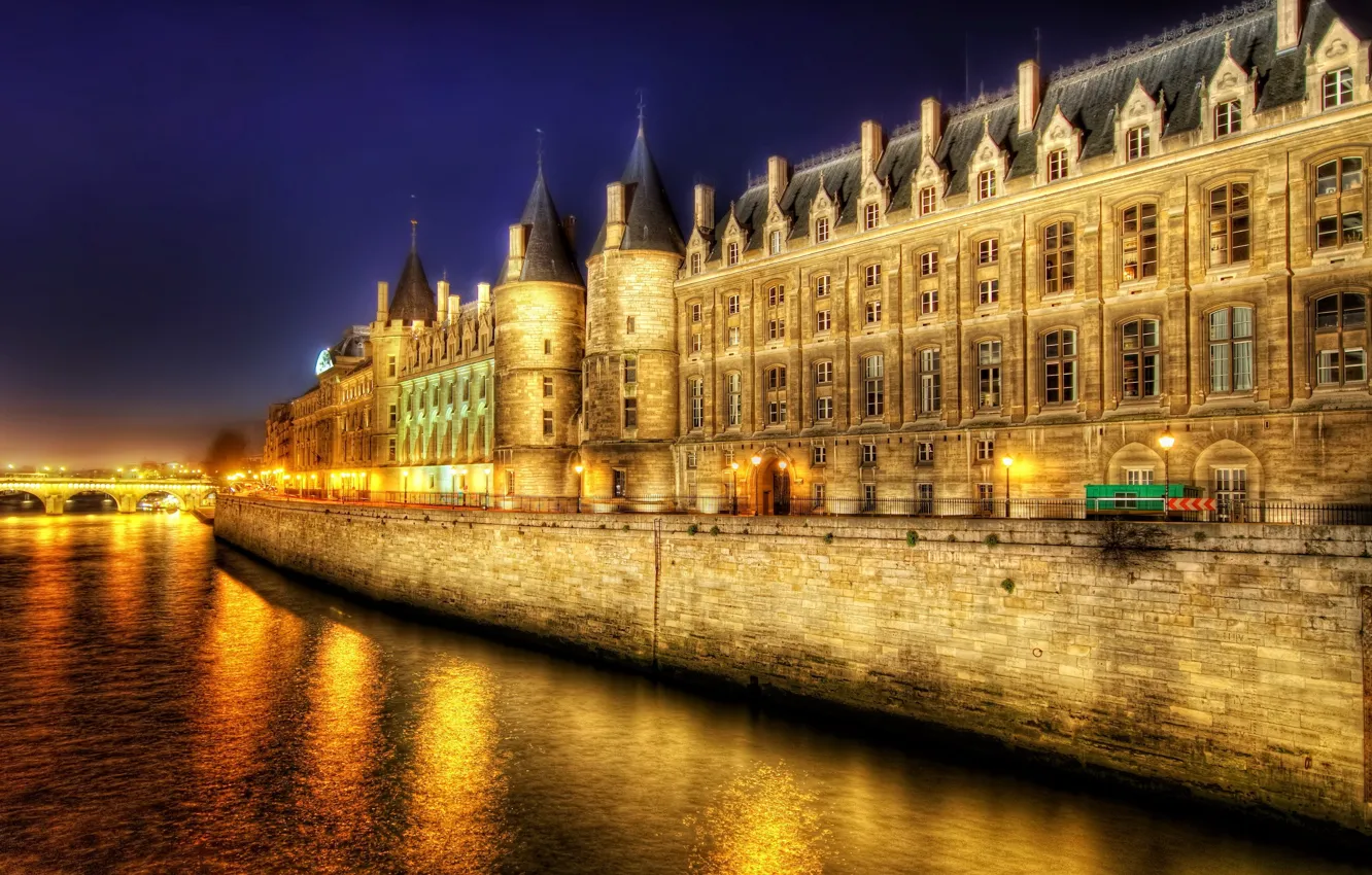 Photo wallpaper night, lights, river, Paris, HDR