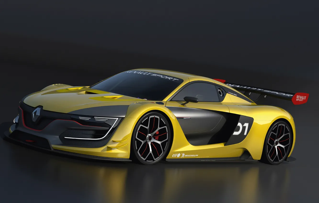 Photo wallpaper yellow, supercar, the dark background, Renault sport RS 01