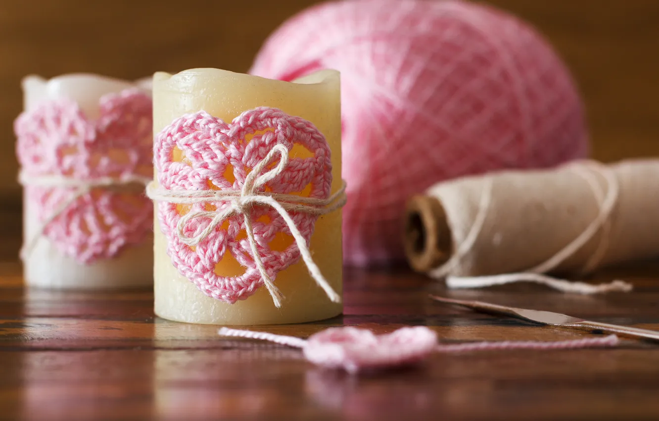 Photo wallpaper romance, heart, candles, Valentine, heart, pink, romantic, valentine's day