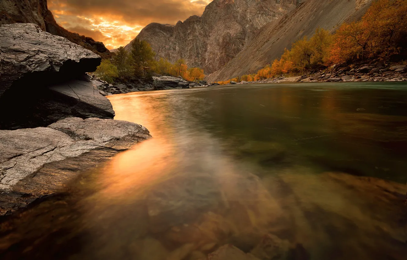 Photo wallpaper autumn, river, Altay