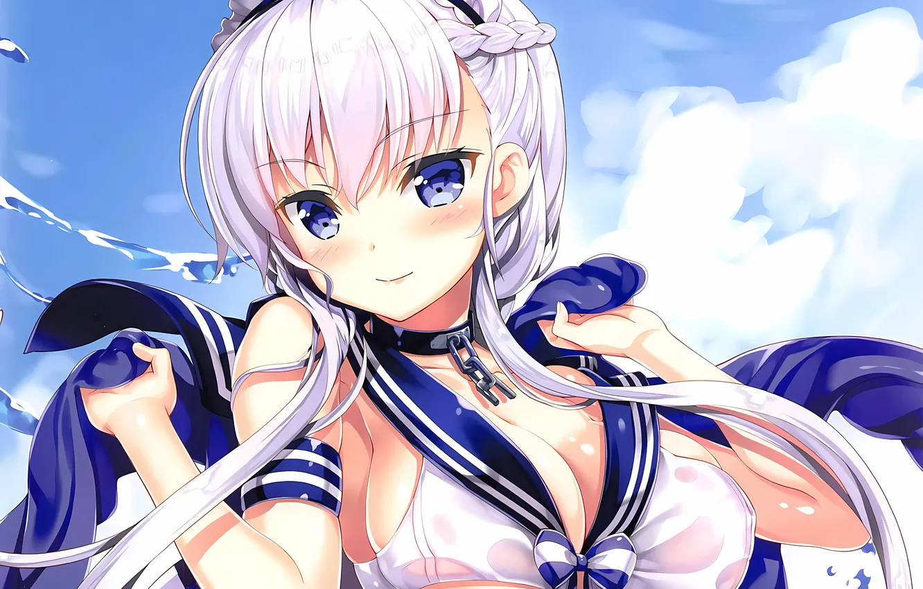 Photo wallpaper girl, sexy, cleavage, sky, long hair, boobs, sexy girl, anime