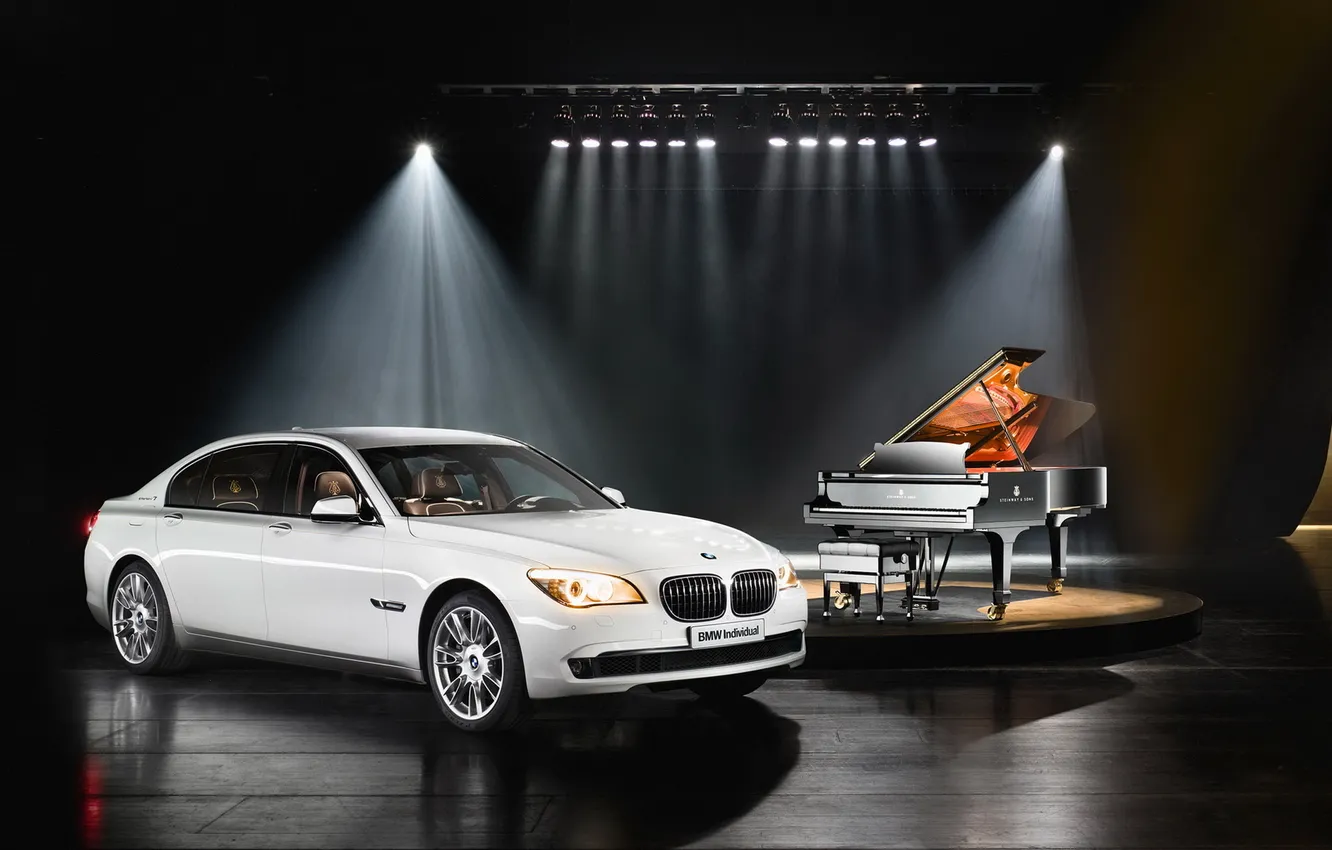 Photo wallpaper white, BMW, piano