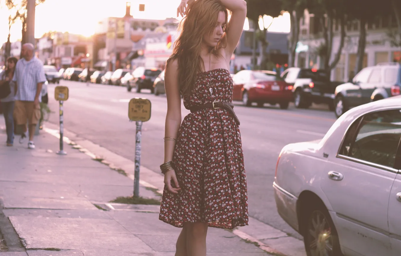 Photo wallpaper girl, street, dress
