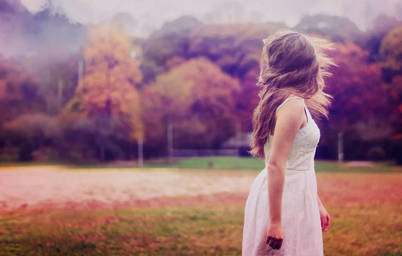 Photo wallpaper girl, hair, dress