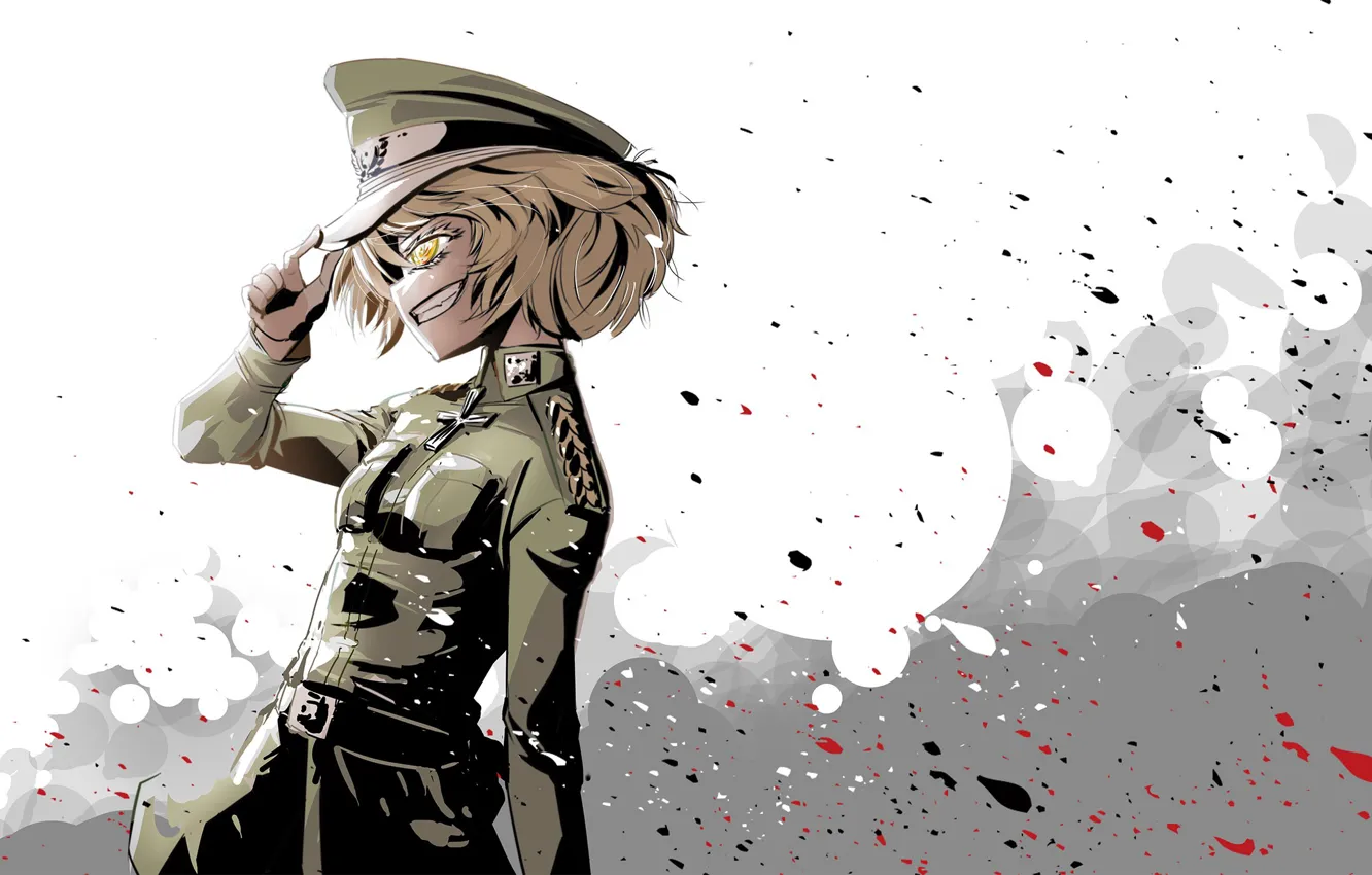 Photo wallpaper girl, soldier, military, war, smile, anime, cross, blonde
