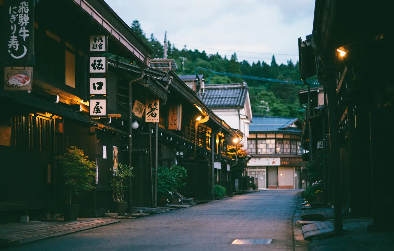 Photo wallpaper street, Japan, sigh, signs, lights