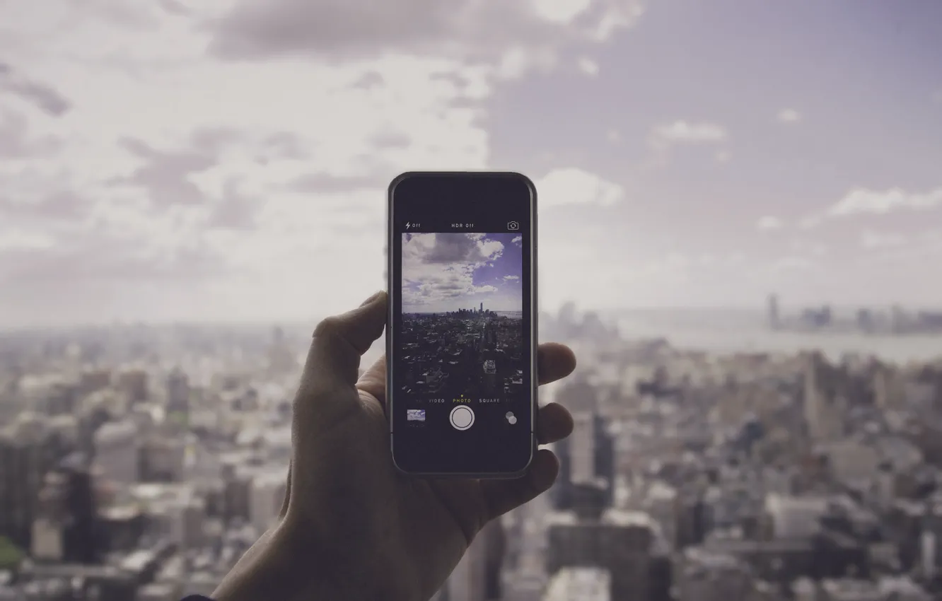 Photo wallpaper the sky, clouds, iPhone, New York, hands, panorama, photos, Manhattan