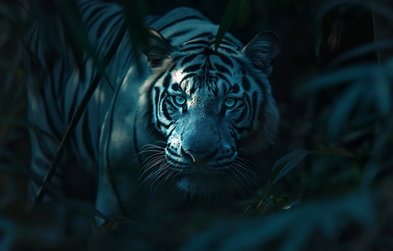 Photo wallpaper Look, Tiger, Face, Predator, Digital art, Big cat, AI art, The Art of Artificial Intelligence