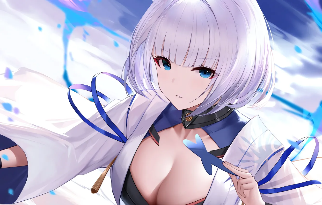 Photo wallpaper girl, sexy, cleavage, boobs, animal ears, anime, blue eyes, beautiful