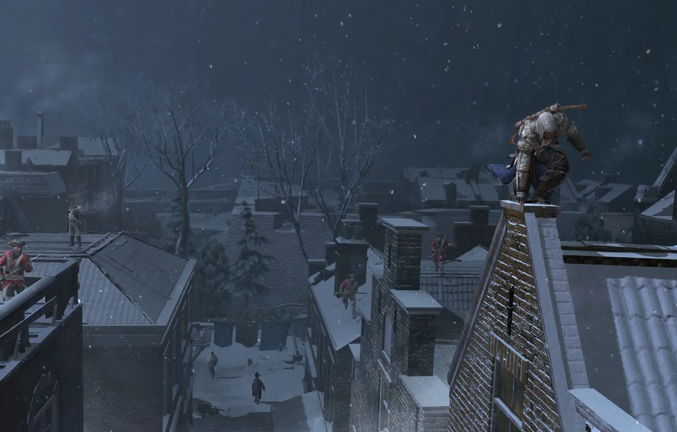 Photo wallpaper the city, Connor, Assassin’s Creed III, AC III Connor Rooftop Chase