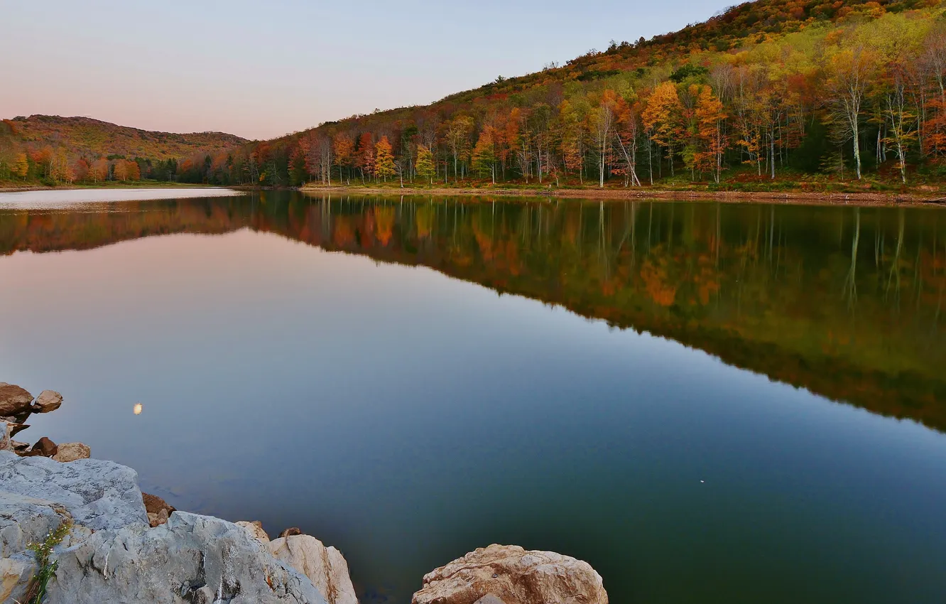 Photo wallpaper the sky, clouds, trees, landscape, mountains, sky, trees, mountains