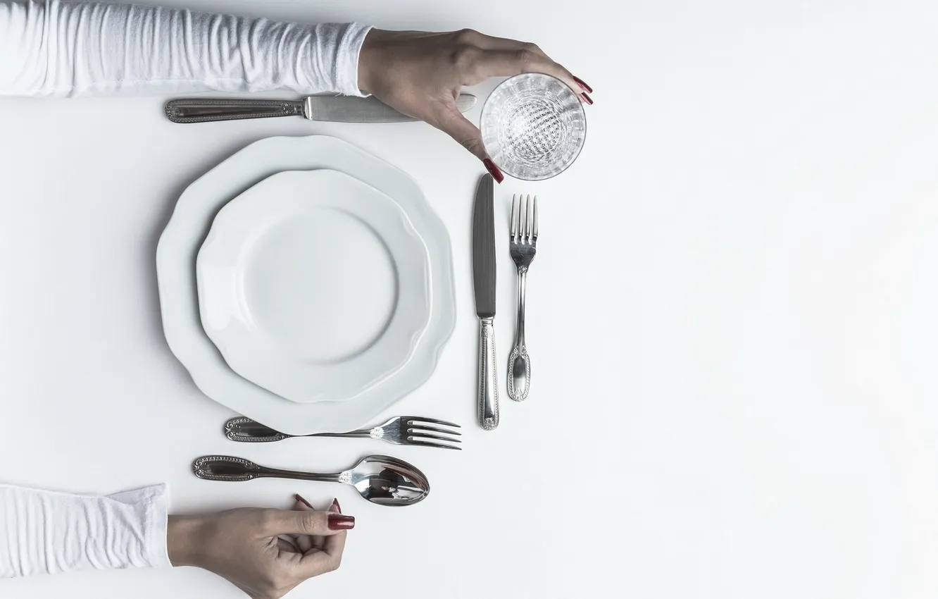 Photo wallpaper hands, devices, plate