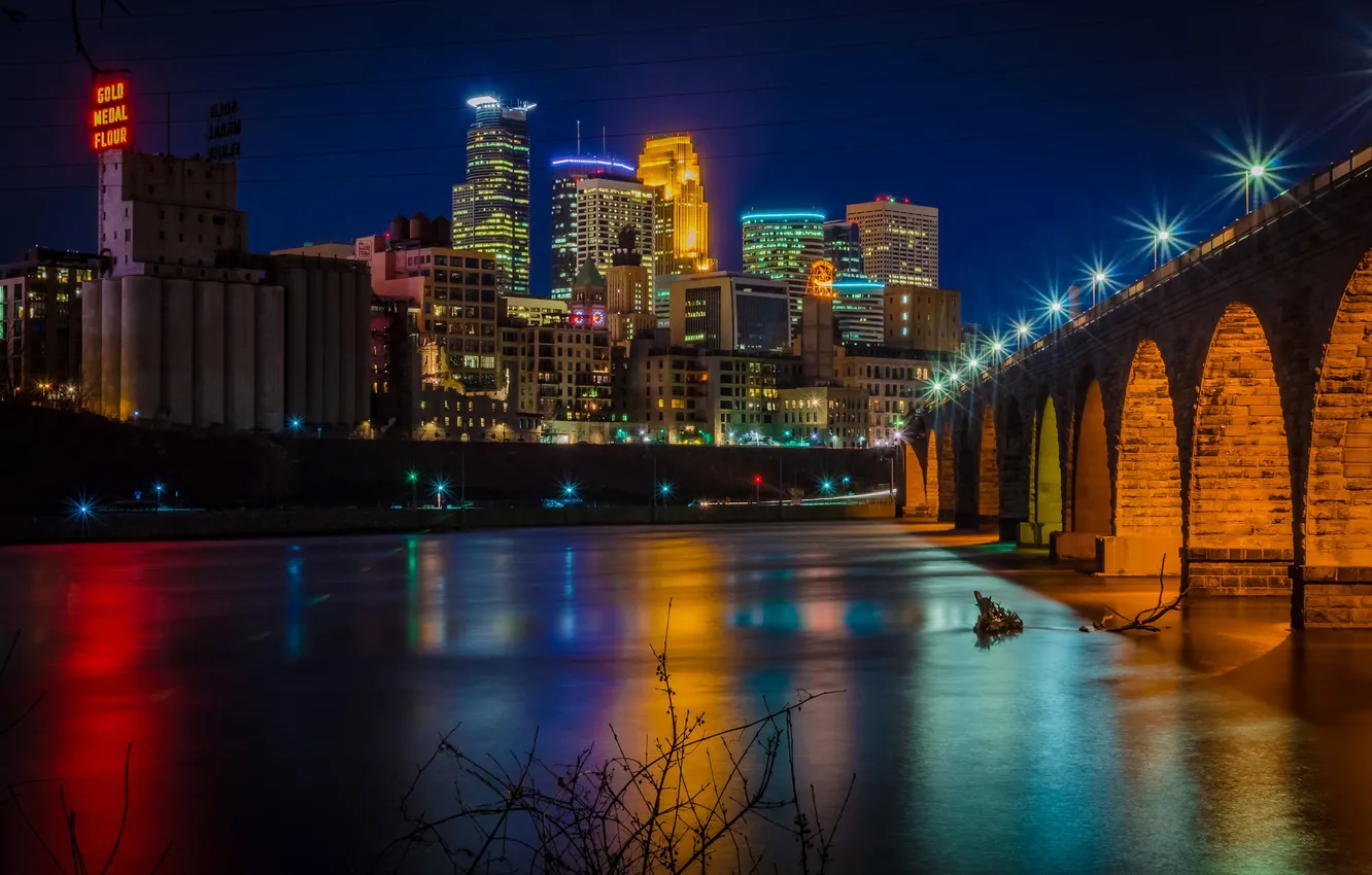 Photo wallpaper the sky, night, lights, building, skyscrapers, lighting, USA, Minneapolis