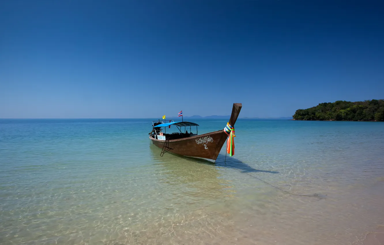 Photo wallpaper beach, the ocean, shore, boat, Thailand