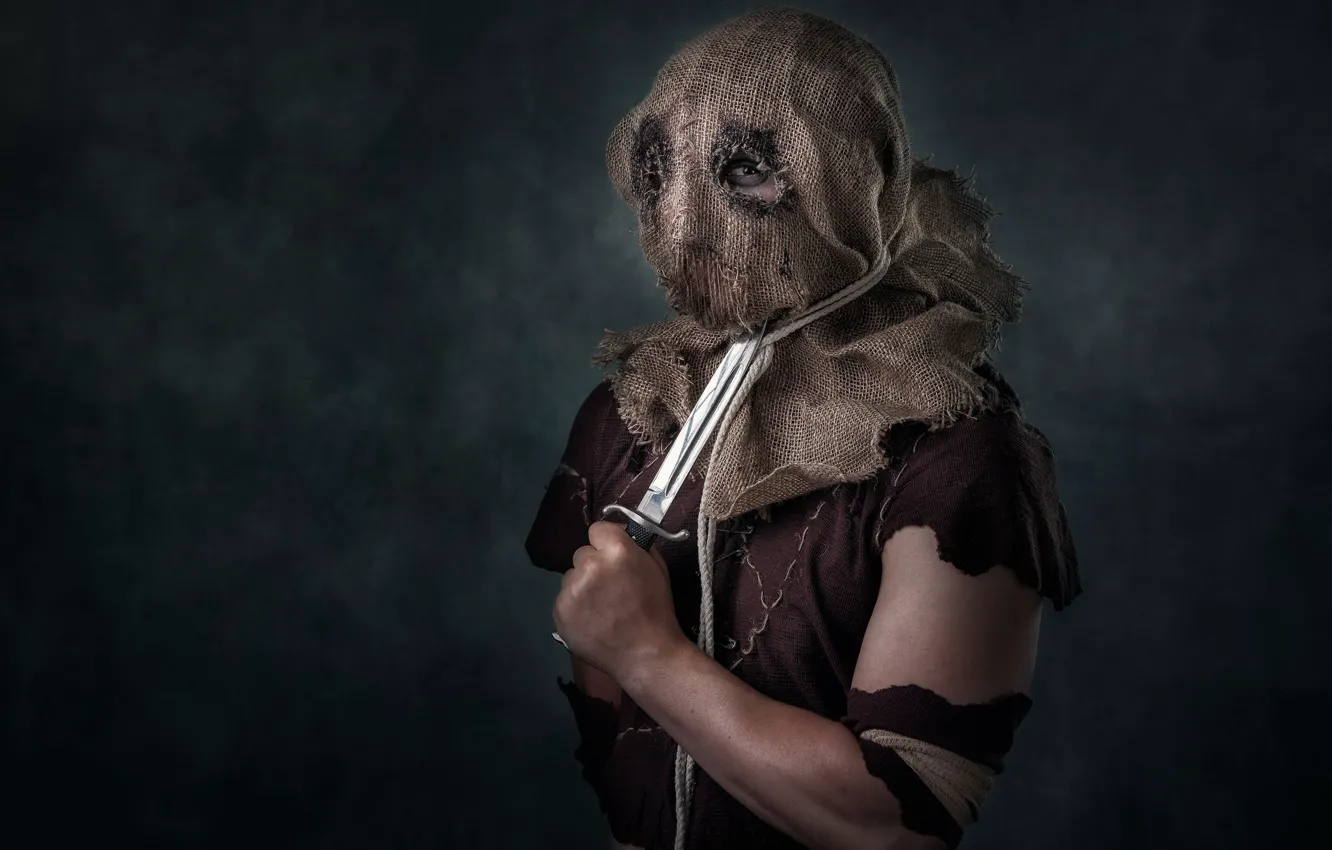 Photo wallpaper people, mask, knife