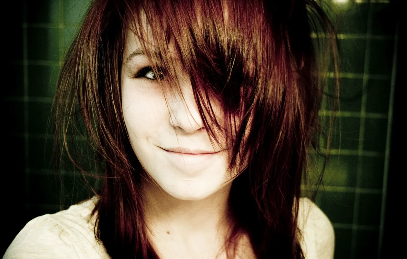 Photo wallpaper girl, smile, girl, smile, bangs