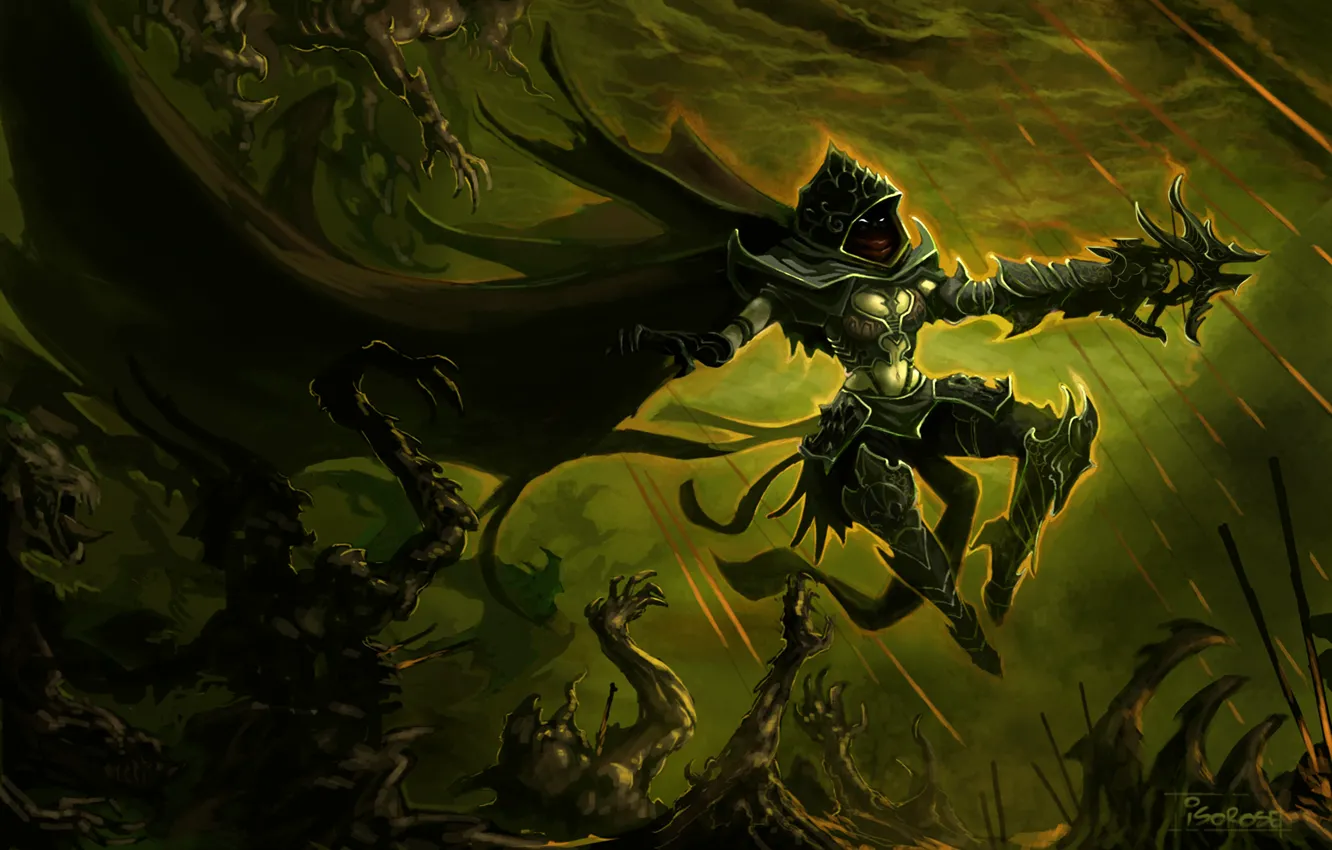 Photo wallpaper night, weapons, the demon, art, demon, armor, cloak, Diablo 3