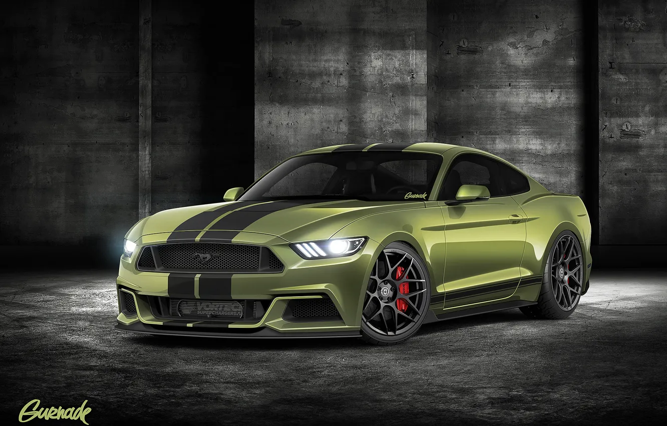 Photo wallpaper green, Mustang, Ford, by Gurnade