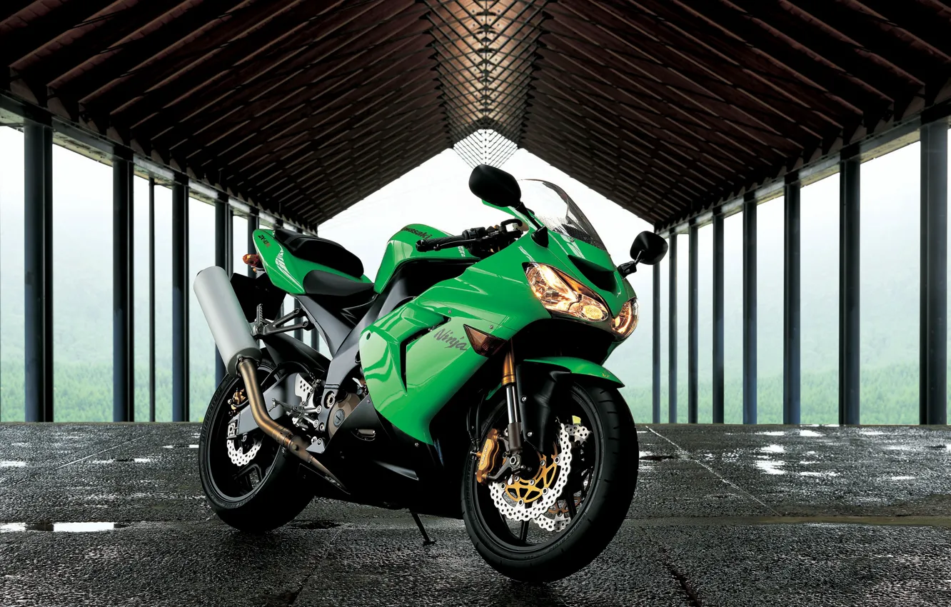 Photo wallpaper green, Kawasaki, Ninja, Kawasaki Ninja ZX-10R