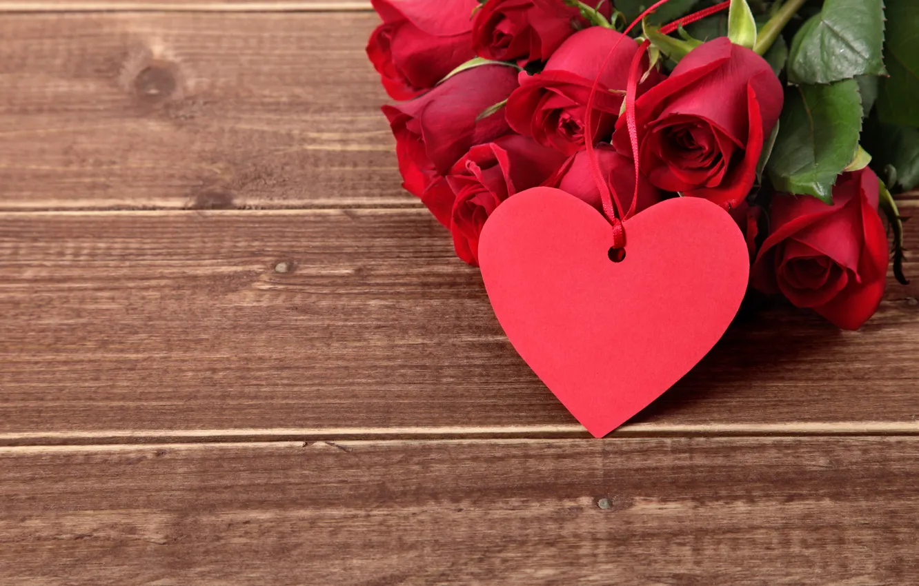 Photo wallpaper red, love, heart, wood, romantic, gift, roses, red roses