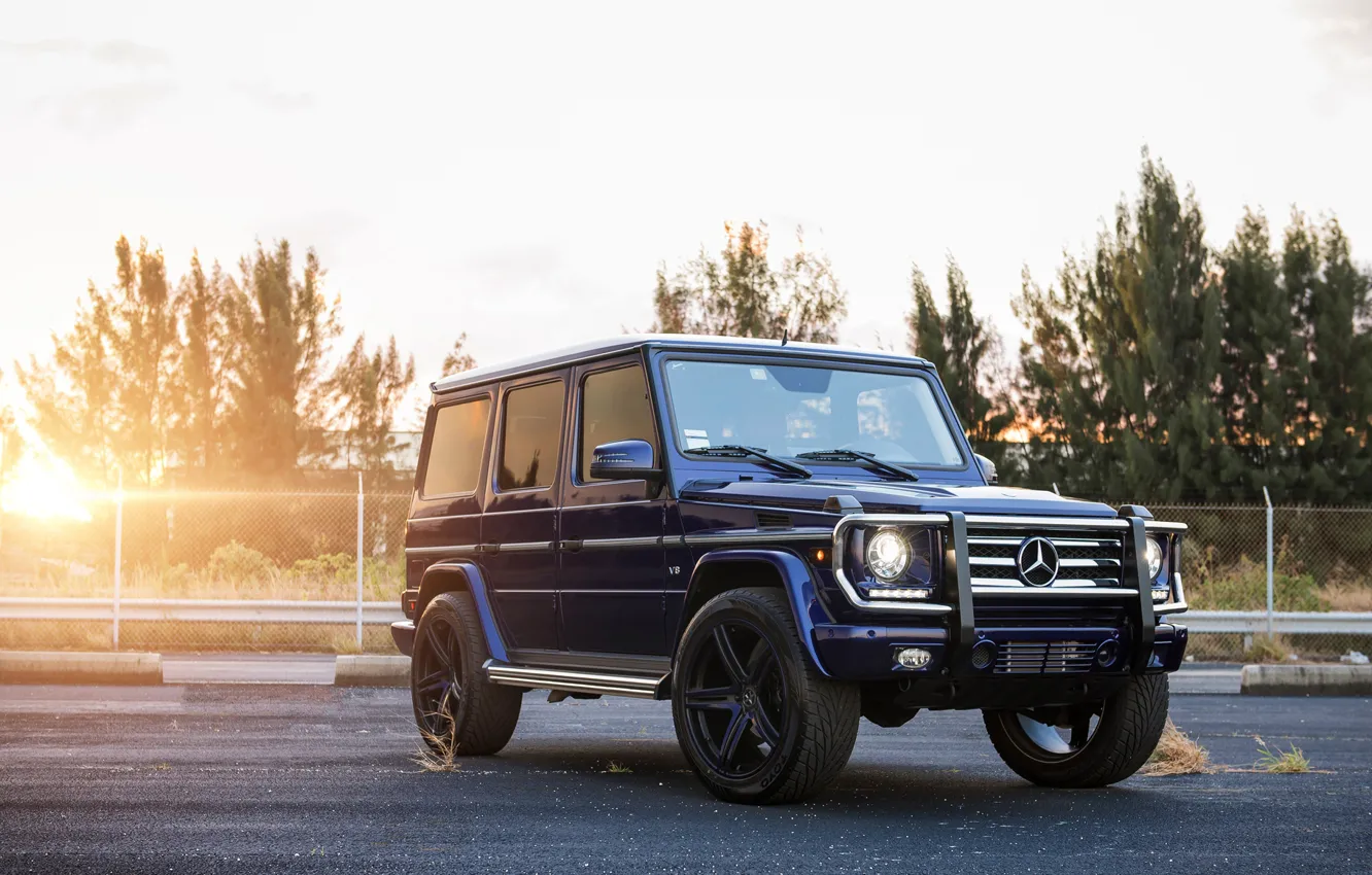 Photo wallpaper Blue, Tuning, Mercedes, AMG, Drives, SUV, Gaelic, G-class