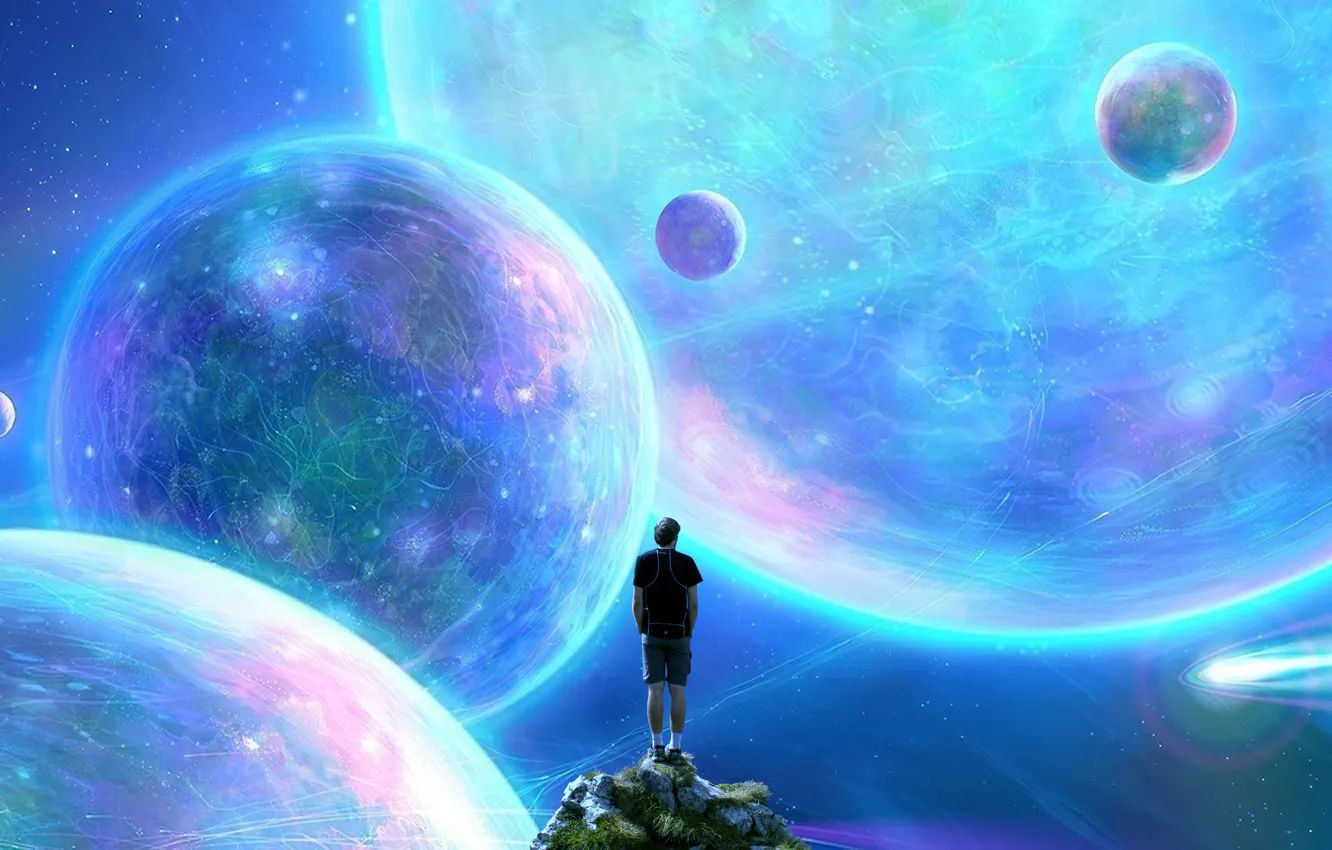 Photo wallpaper space, space, stones, rendering, fantasy, fiction, back, planet