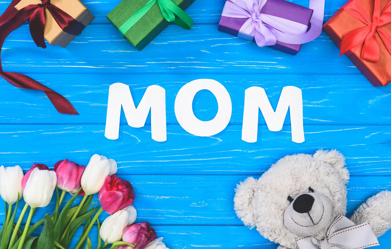 Photo wallpaper toy, Flowers, bear, Holiday, March 8, women's day