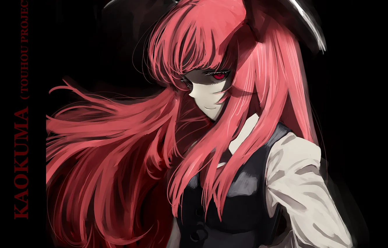 Photo wallpaper red eyes, grin, in the dark, koakuma, Touhou Project, Project East, horns on the head, …