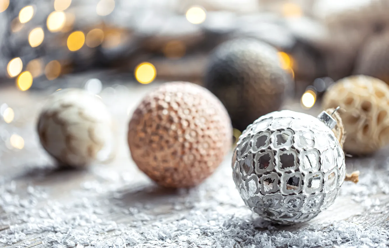 Photo wallpaper balls, lights, Board, Christmas, New year, bokeh, Christmas decorations