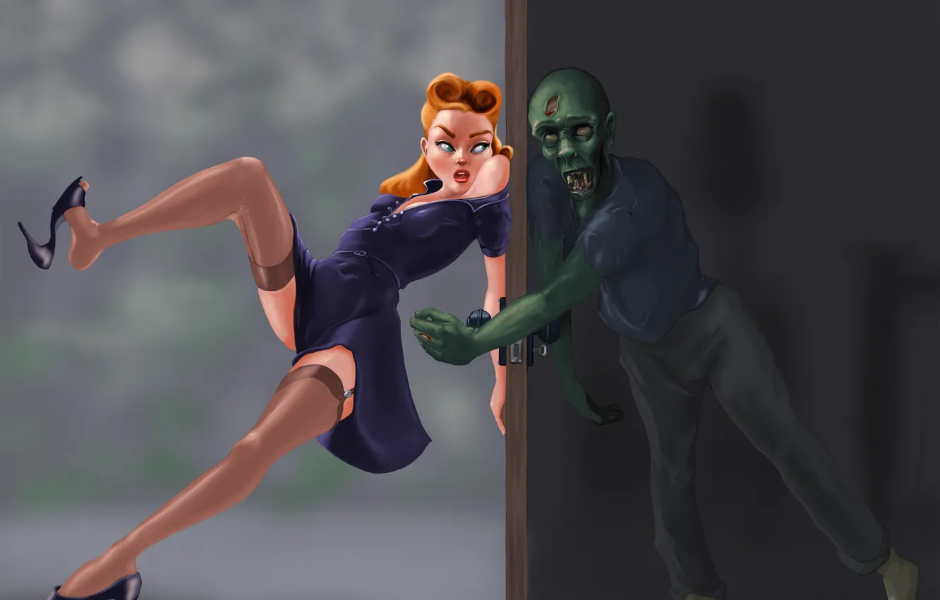 Photo wallpaper girl, art, zombies