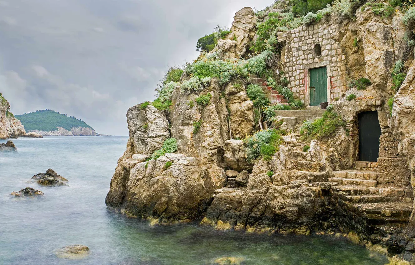 Photo wallpaper sea, rocks, Croatia, Dubrovnik, the fortress of St. Lawrence, Fort Lovrijenac