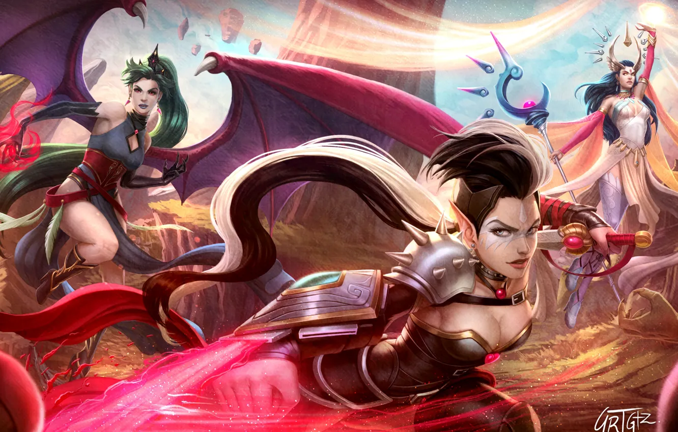 Photo wallpaper girl, fiction, elf, wings, art, MAG, vampire, dagger