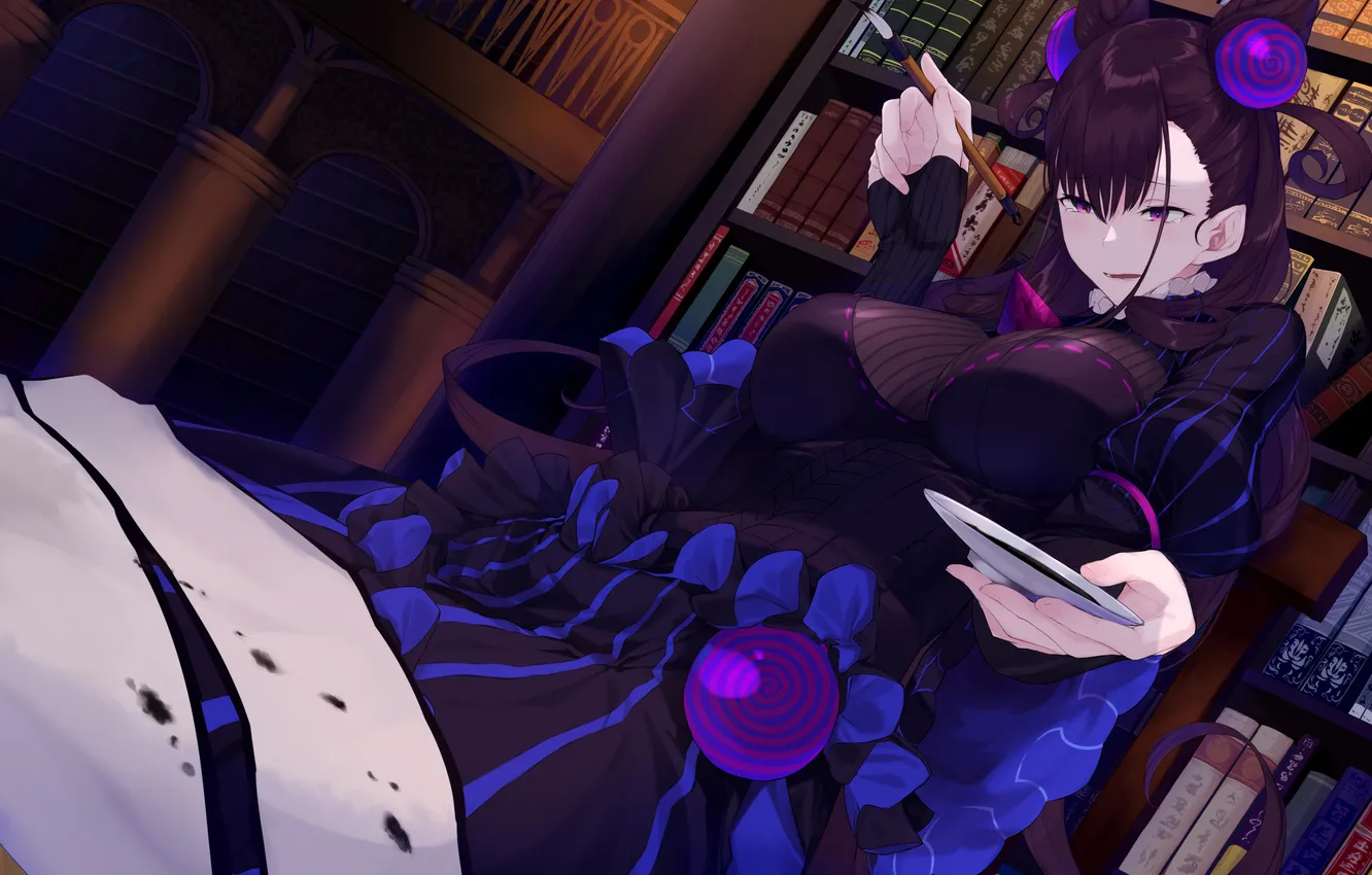 Photo wallpaper girl, library, saucer, Fate / Grand Order