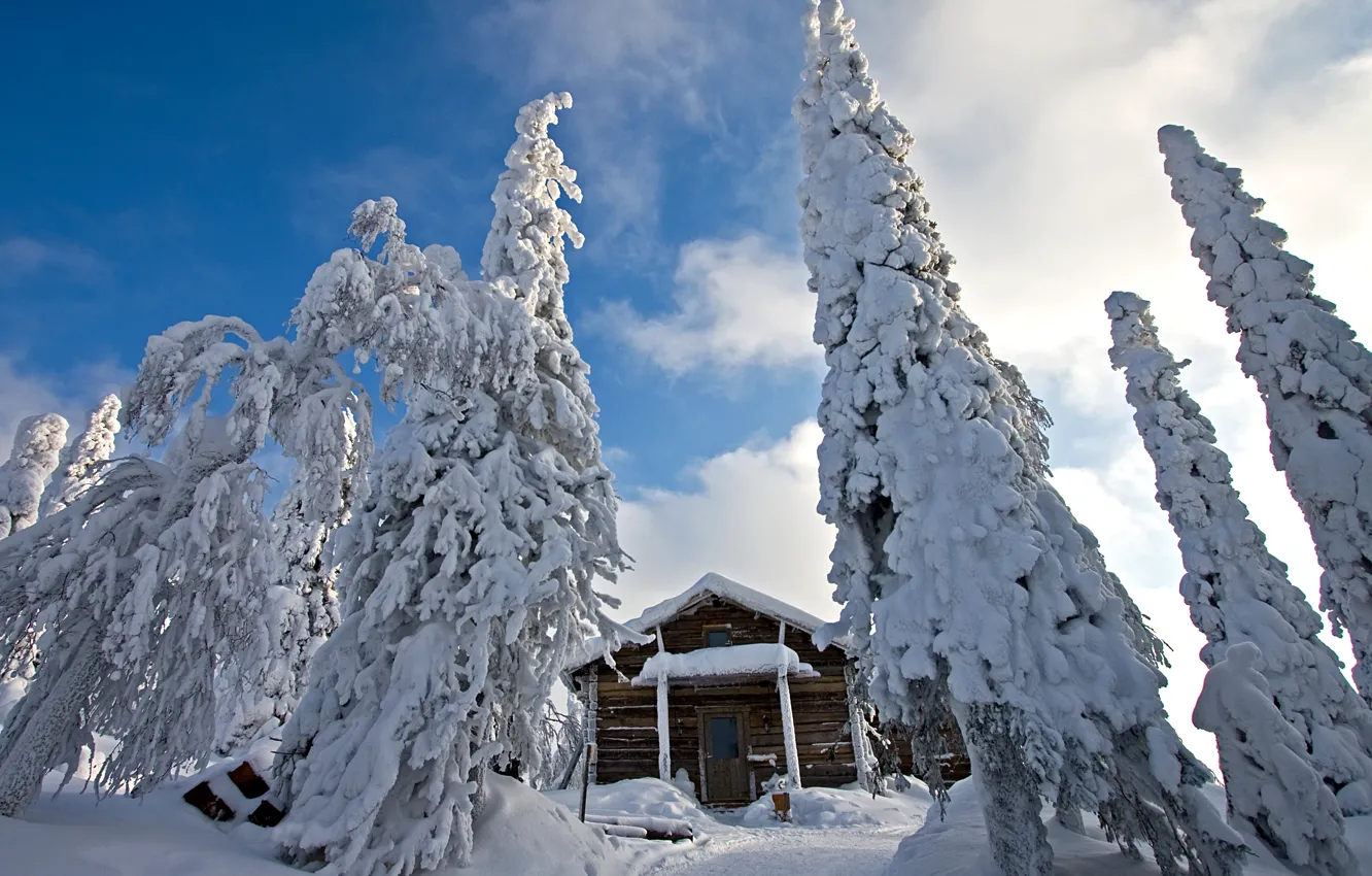Photo wallpaper winter, snow, nature, ate, the snow, house, Finland