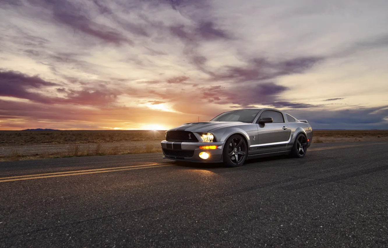 Photo wallpaper sunset, Mustang, Ford, ford mustang, muscle car, rechange