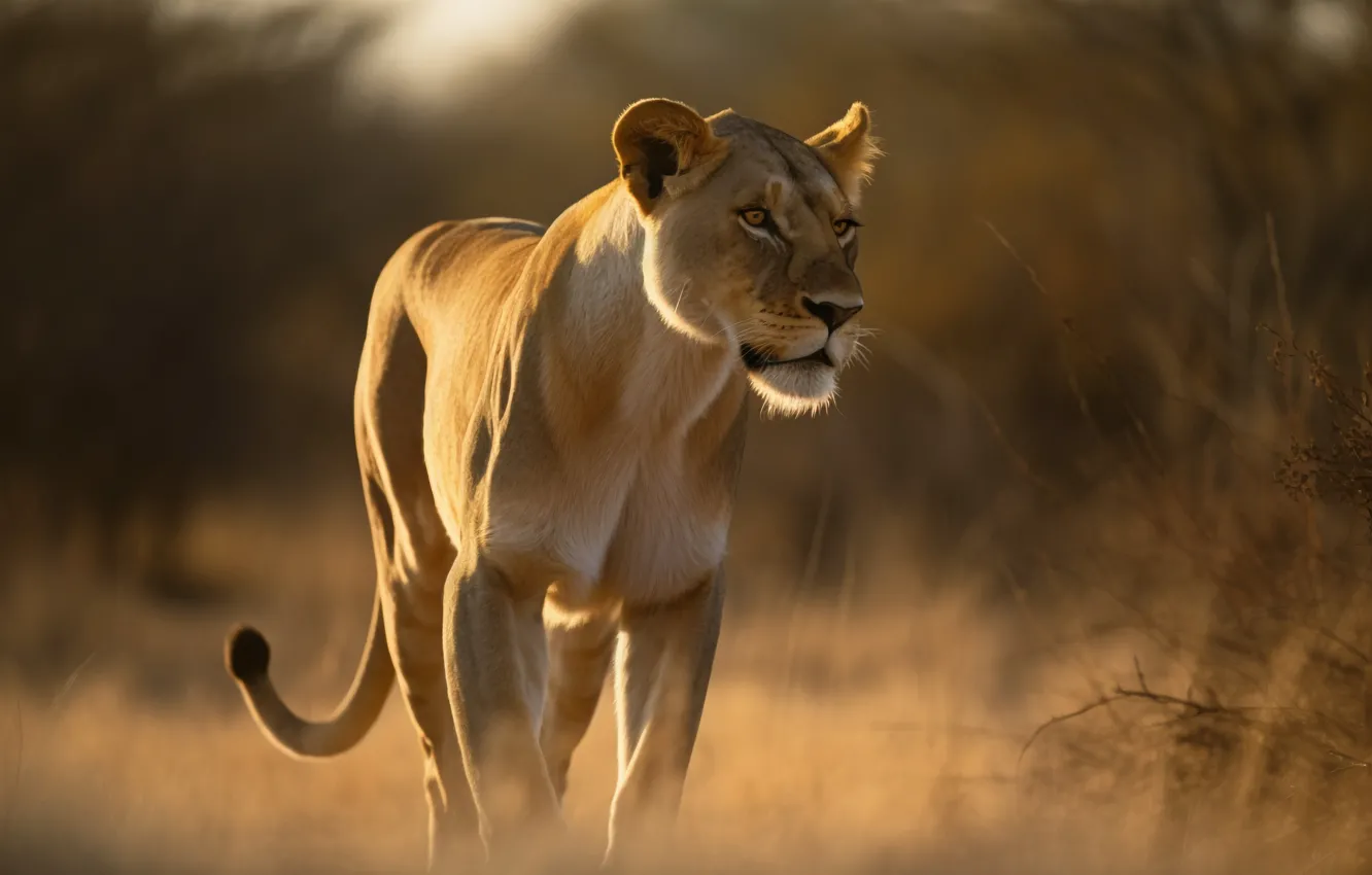 Photo wallpaper light, nature, lioness, digital art, AI art, The Art of Artificial Intelligence, neural network