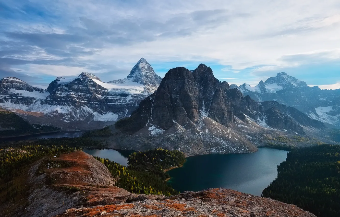 Photo wallpaper mountains, Canada, Albert, forest, lake, British Columbia, Mt. Assiniboine