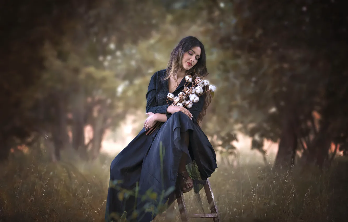 Photo wallpaper girl, flowers, Marien