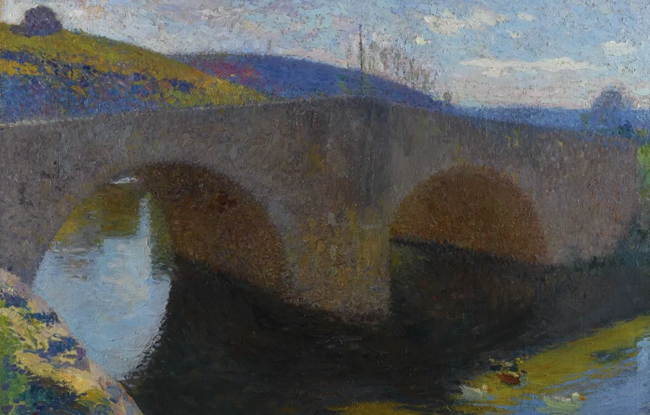 Photo wallpaper landscape, river, picture, Henri-Jean Guillaume Martin, Henri Matrin, The bridge in Labastide-du-Vert