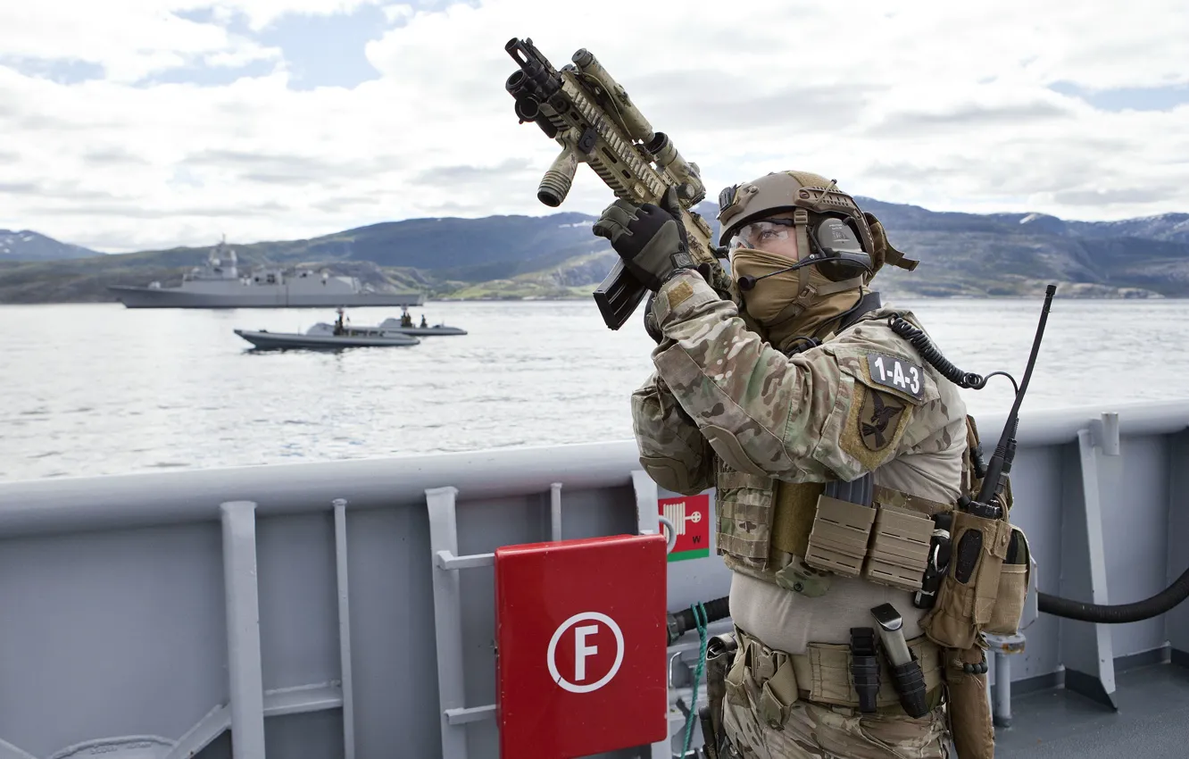 Photo wallpaper weapons, soldiers, sea, special forces, military, Norwegian