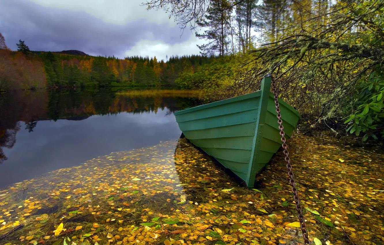 Photo wallpaper landscape, lake, boat