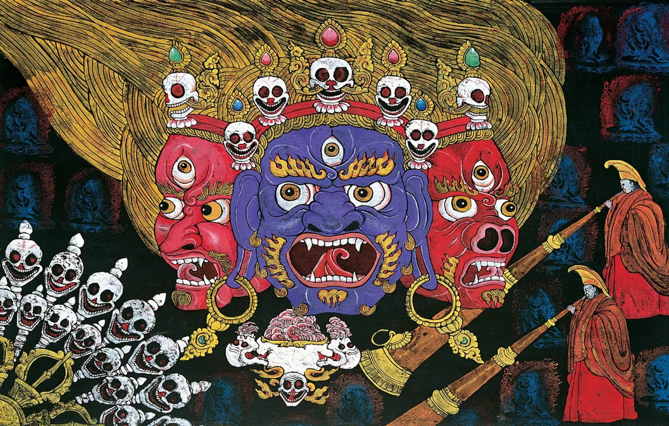 Photo wallpaper welcome, fangs, skull, evil, demons, icon, deity, Tibet