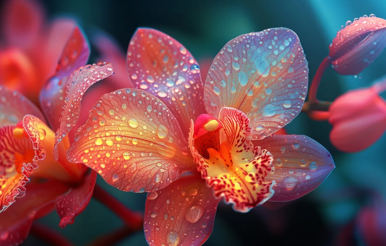 Photo wallpaper flowers, orange, Orchid