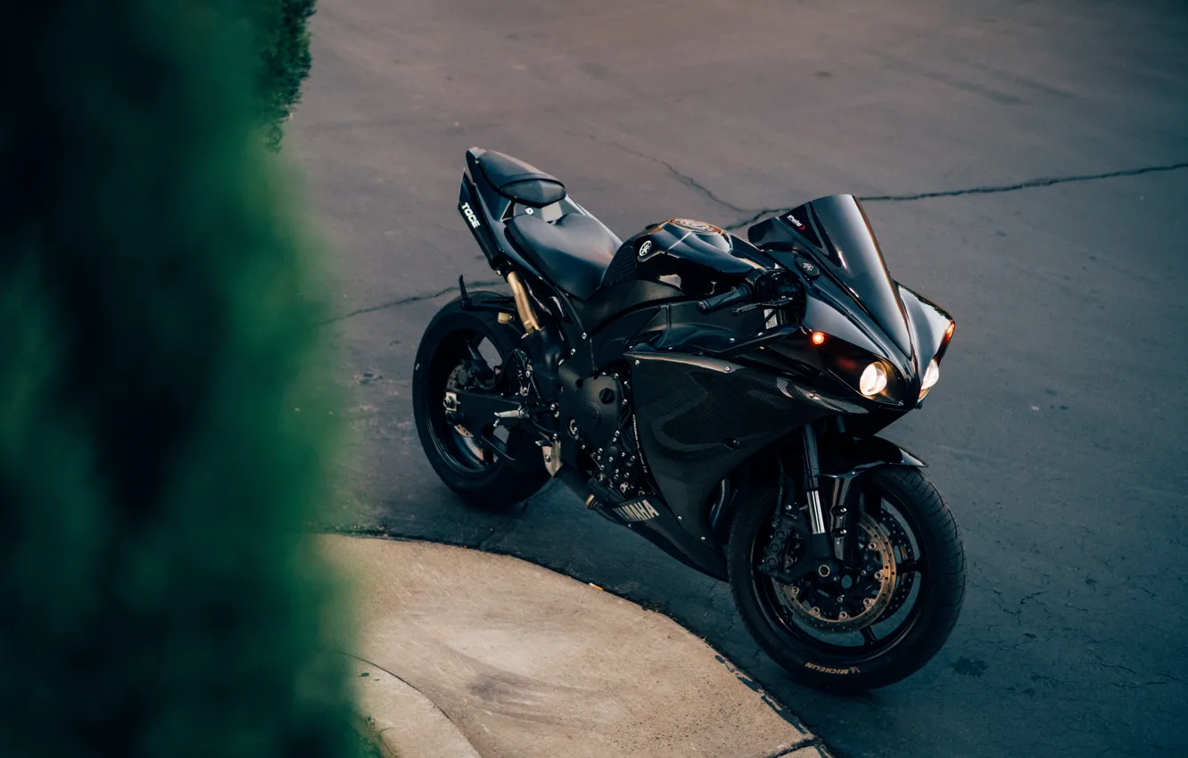 Photo wallpaper black, yamaha, bike, supersport, yzf-r1