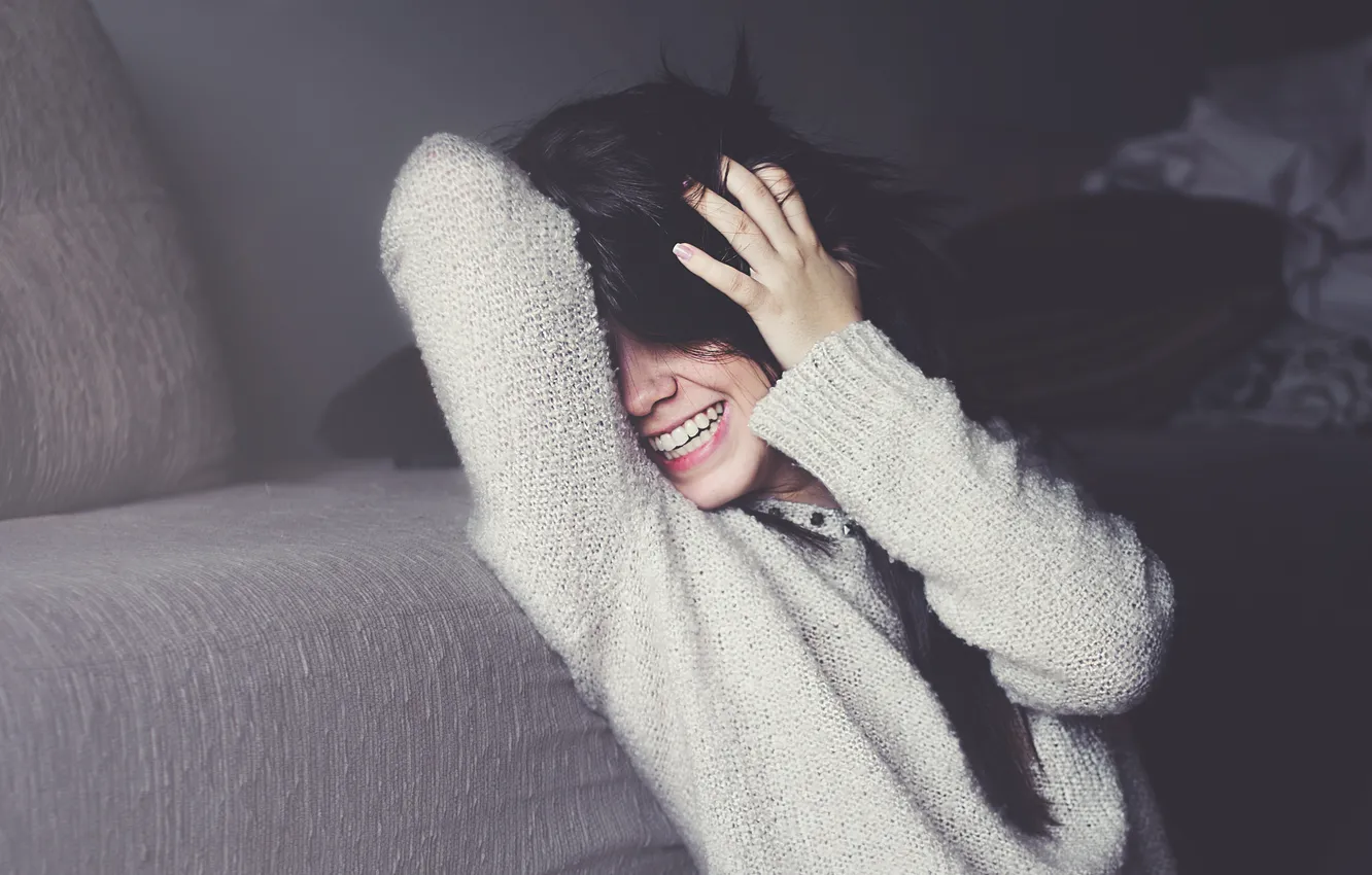 Photo wallpaper smile, laughter, brunette