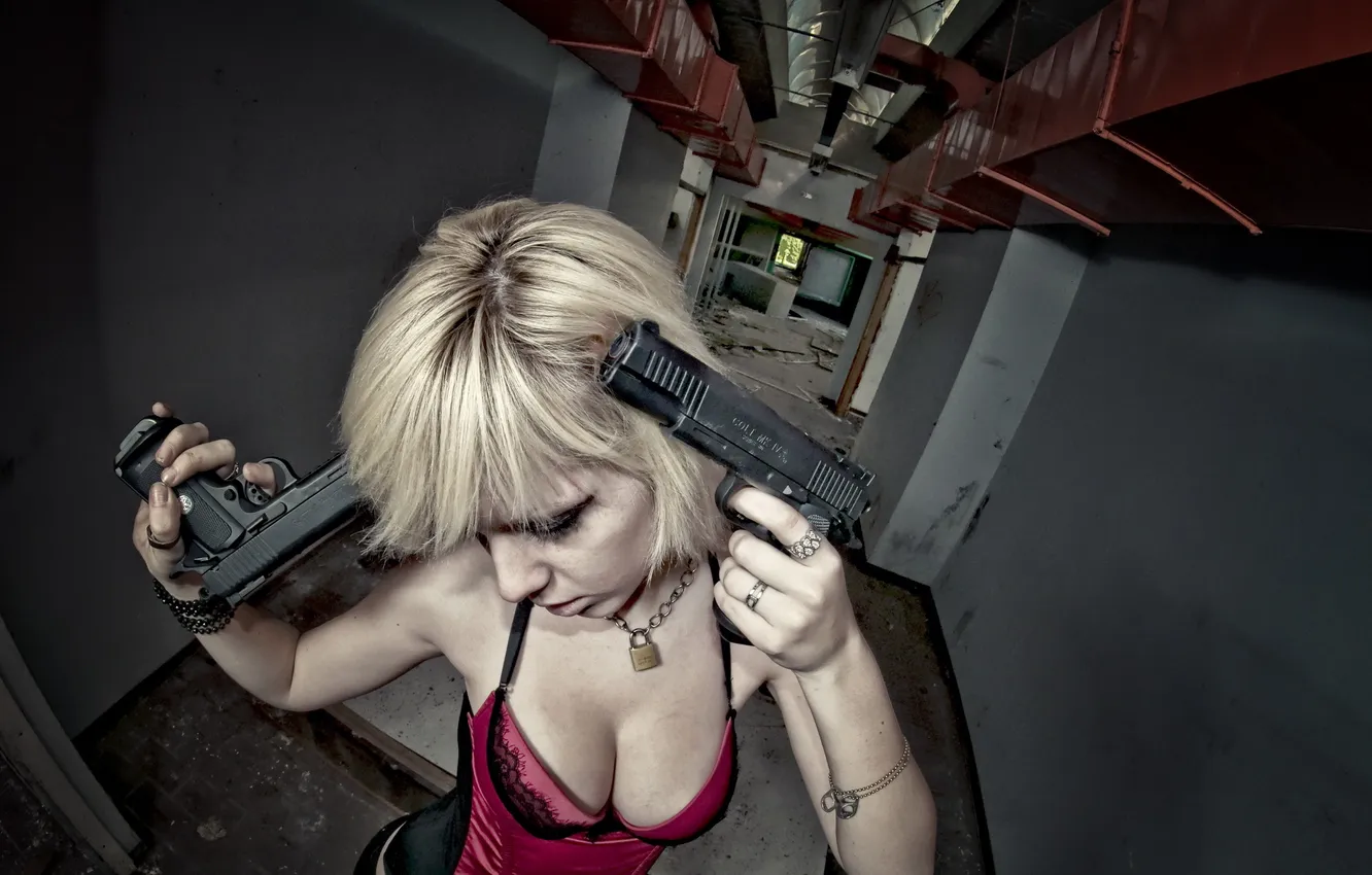 Photo wallpaper girl, mood, guns