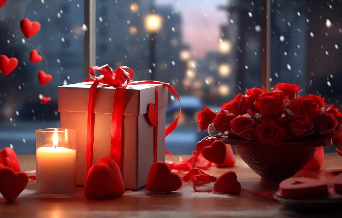 Photo wallpaper love, flowers, gift, romance, heart, roses, love, Valentine's day