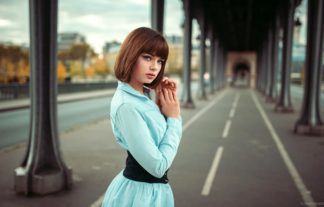 Photo wallpaper look, pose, model, portrait, makeup, dress, hairstyle, brown hair