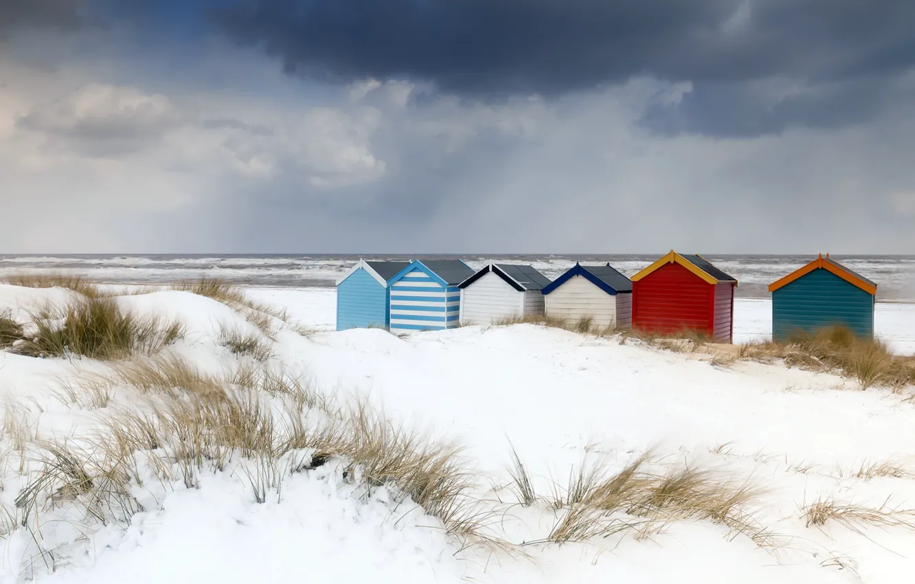 Photo wallpaper sea, beach, nature, shore, dunes, house